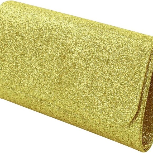 Small Metallic Glitter Clutch Evening Bag Womens Party Night Out - Picture 2 of 5
